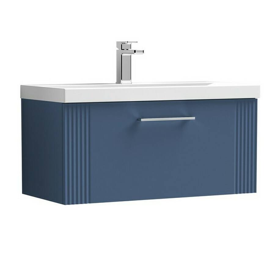 Nuie Deco Blue 800mm Wall Hung 1 Drawer Vanity Unit