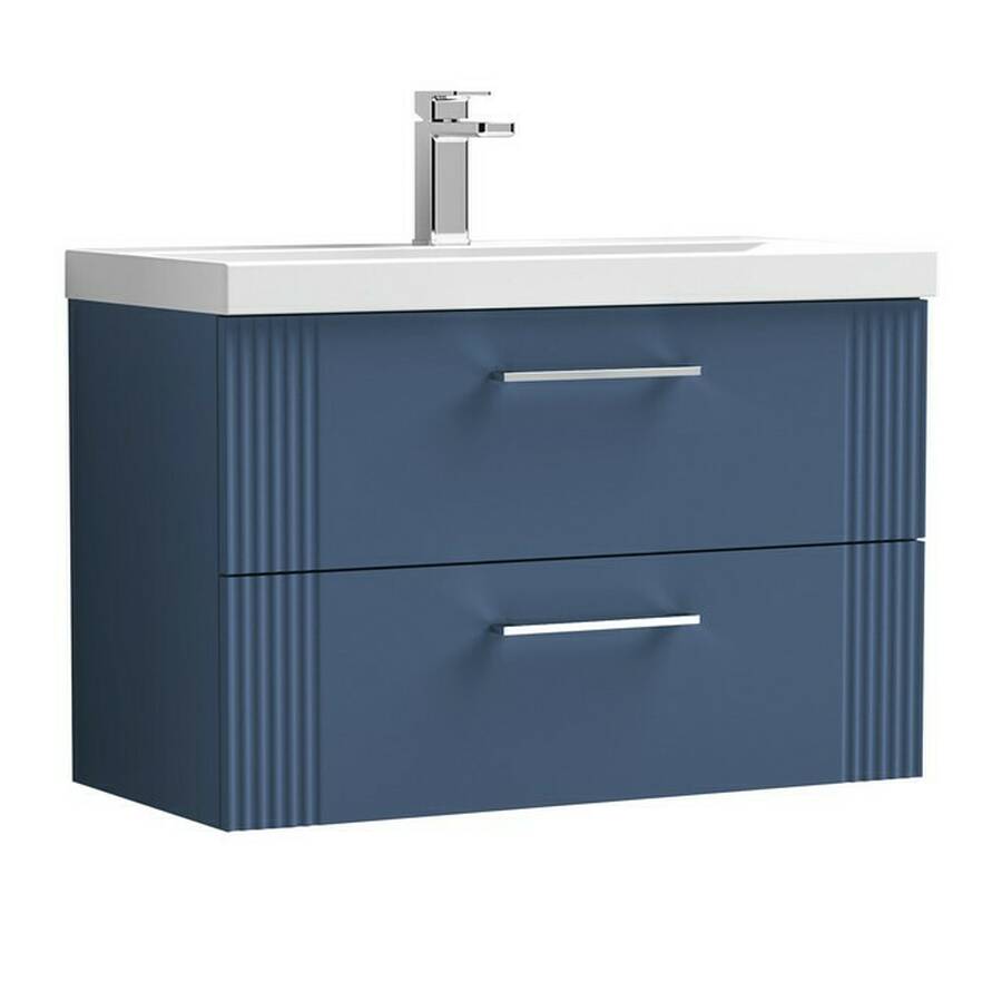 Nuie Deco Blue 800mm Wall Hung 2 Drawer Vanity Unit