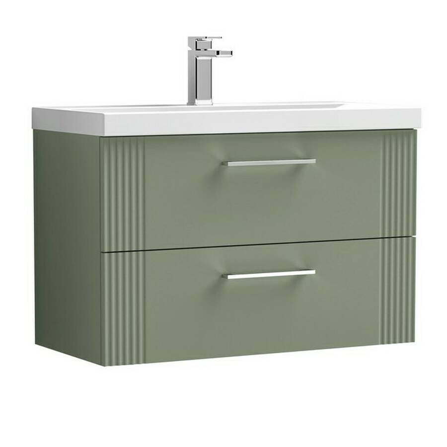 Nuie Deco Green 800mm Wall Hung 2 Drawer Vanity Unit