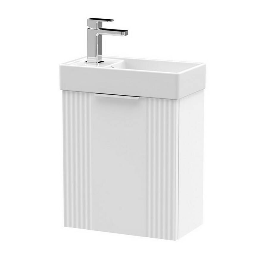 Nuie Deco White 400mm Compact Wall Hung 1 Door Vanity Unit