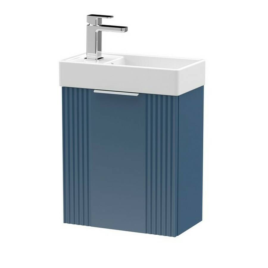 Nuie Deco Blue 400mm Compact Wall Hung 1 Door Vanity Unit