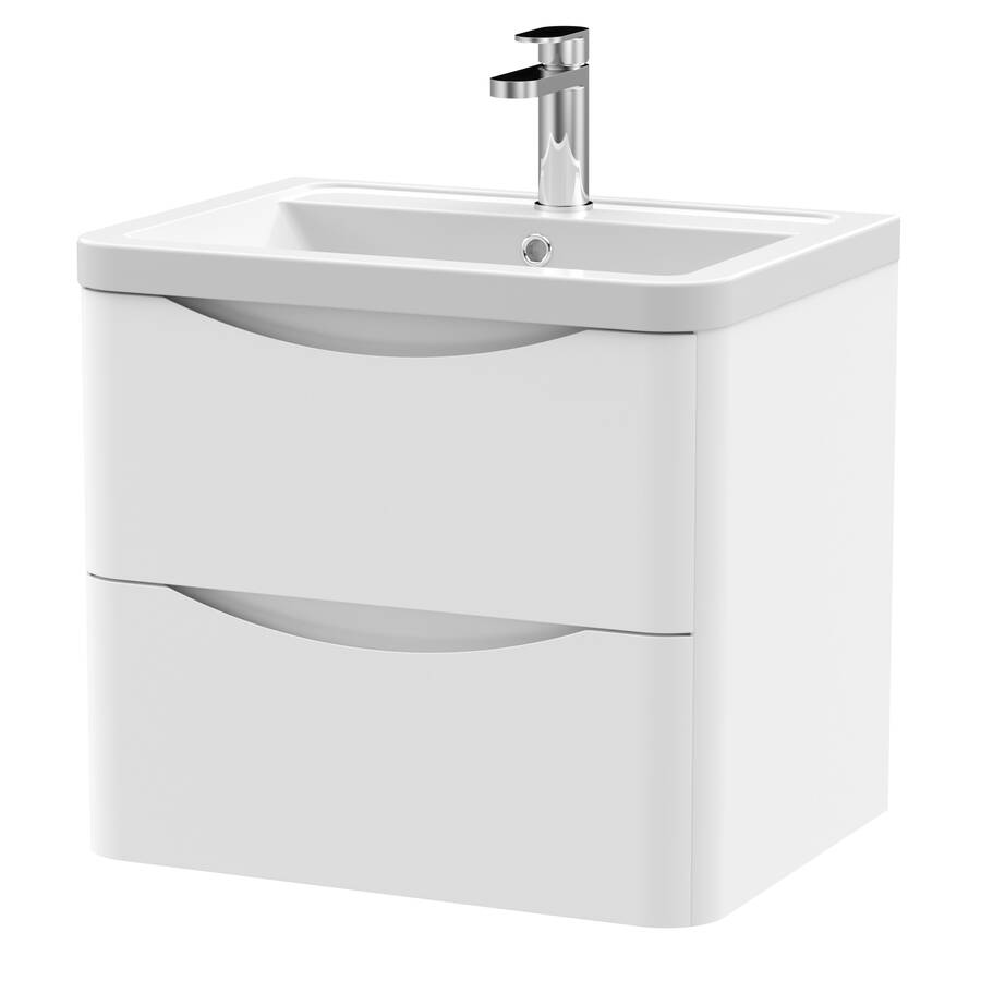 Nuie Lunar White 600mm Wall Hung 2 Drawer Vanity Unit