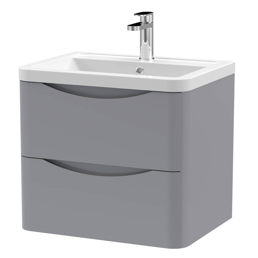 Nuie Lunar Grey 600mm Wall Hung 2 Drawer Vanity Unit