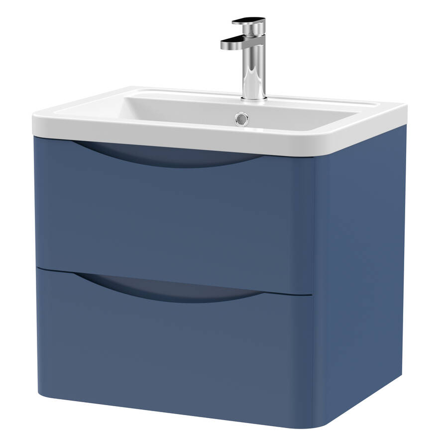 Nuie Lunar Blue 600mm Wall Hung 2 Drawer Vanity Unit