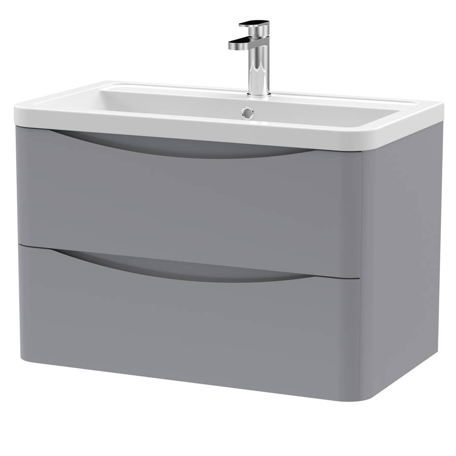 Nuie Lunar Grey 800mm Wall Hung 2 Drawer Vanity Unit