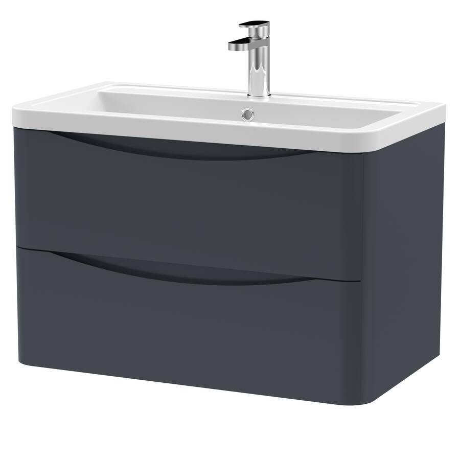 Nuie Lunar Soft Black 800mm Wall Hung 2 Drawer Vanity Unit