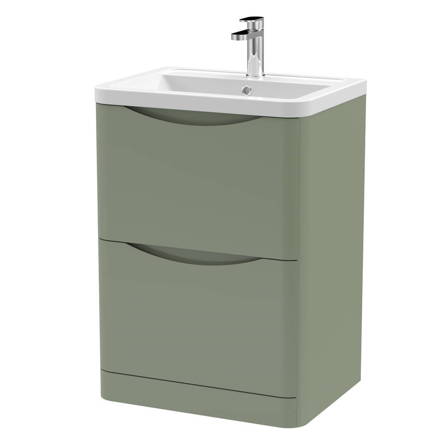 Nuie Lunar Green 600mm Floor Standing 2 Drawer Vanity Unit