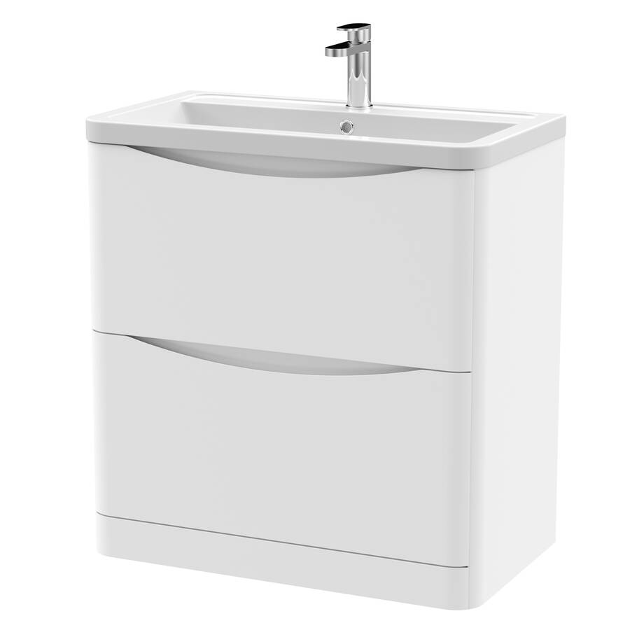 Nuie Lunar White 800mm Floor Standing 2 Drawer Vanity Unit