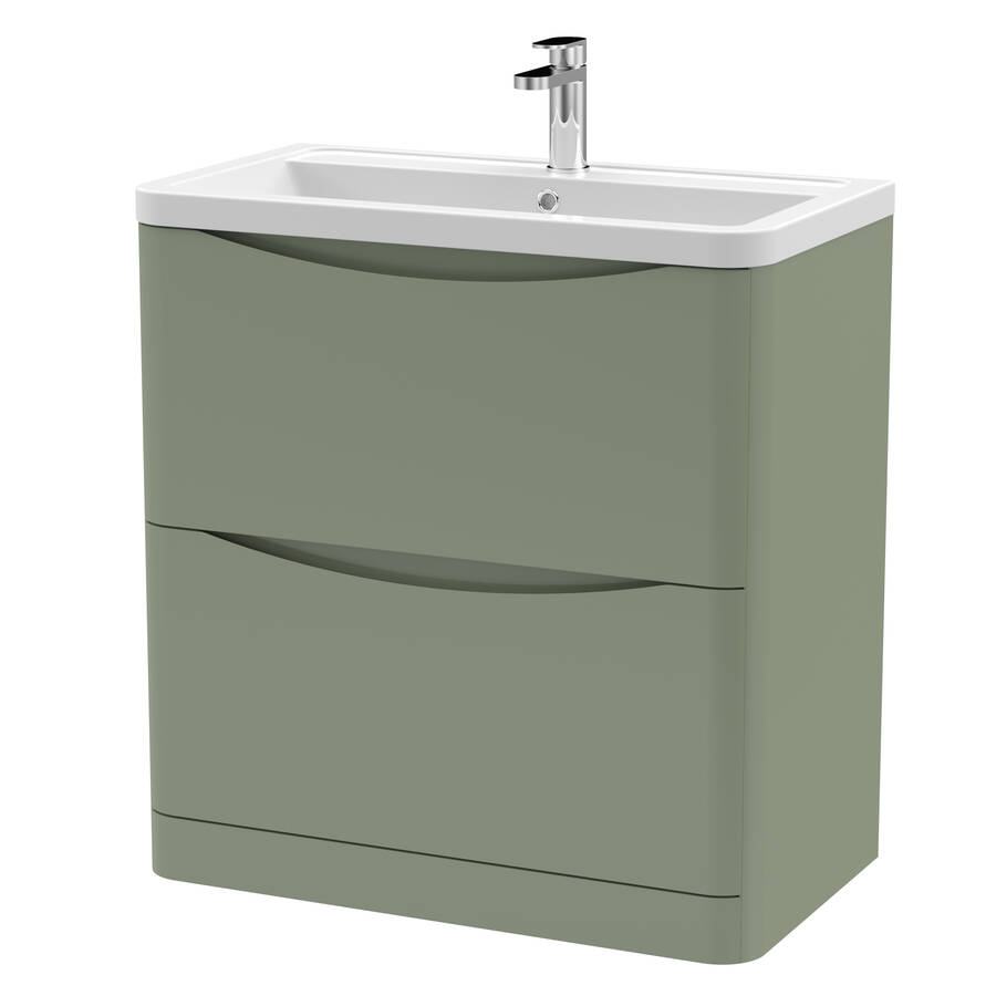 Nuie Lunar Green 800mm Floor Standing 2 Drawer Vanity Unit