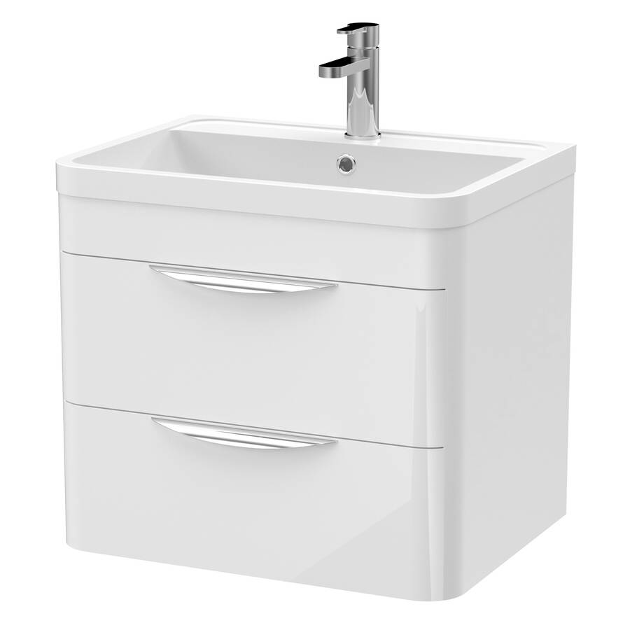 Nuie Parade White 600mm Wall Hung 2 Drawer Vanity Unit