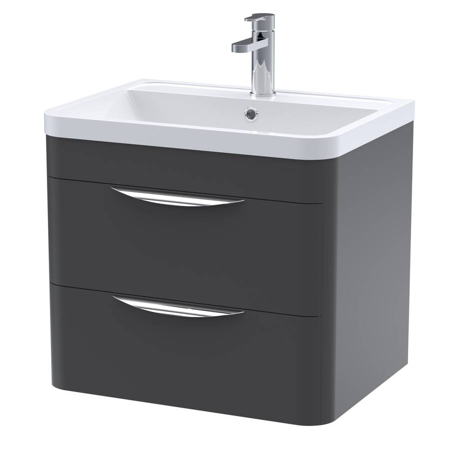 Nuie Parade Soft Black 600mm Wall Hung 2 Drawer Vanity Unit