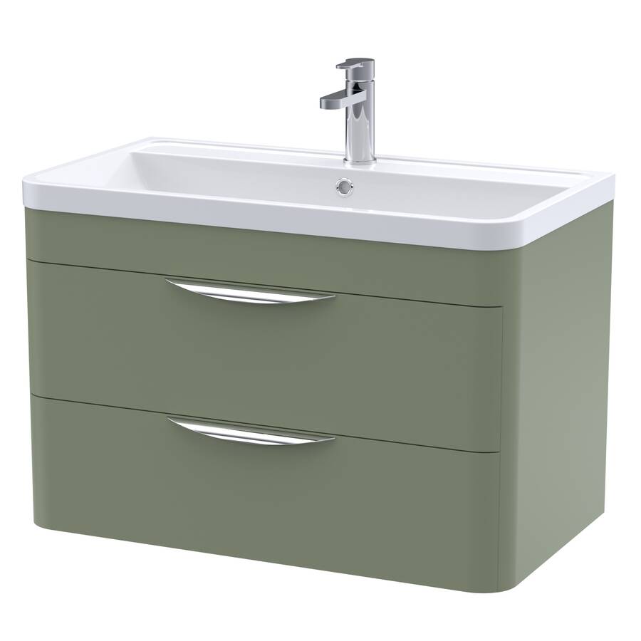 Nuie Parade Green 800mm Wall Hung 2 Drawer Vanity Unit