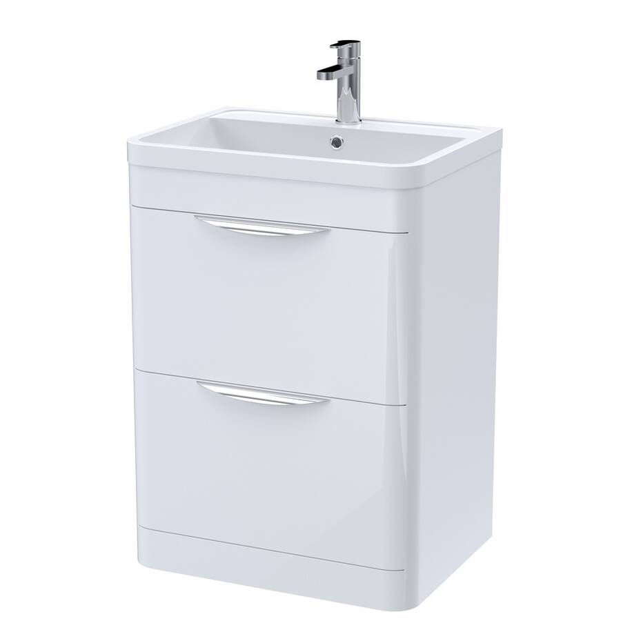 Nuie Parade White 600mm Floor Standing 2 Drawer Vanity Unit