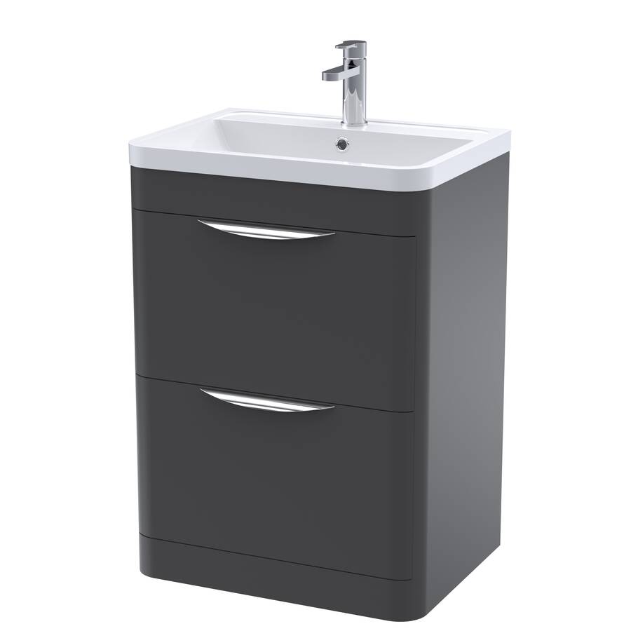 Nuie Parade Soft Black 600mm Floor Standing 2 Drawer Vanity Unit