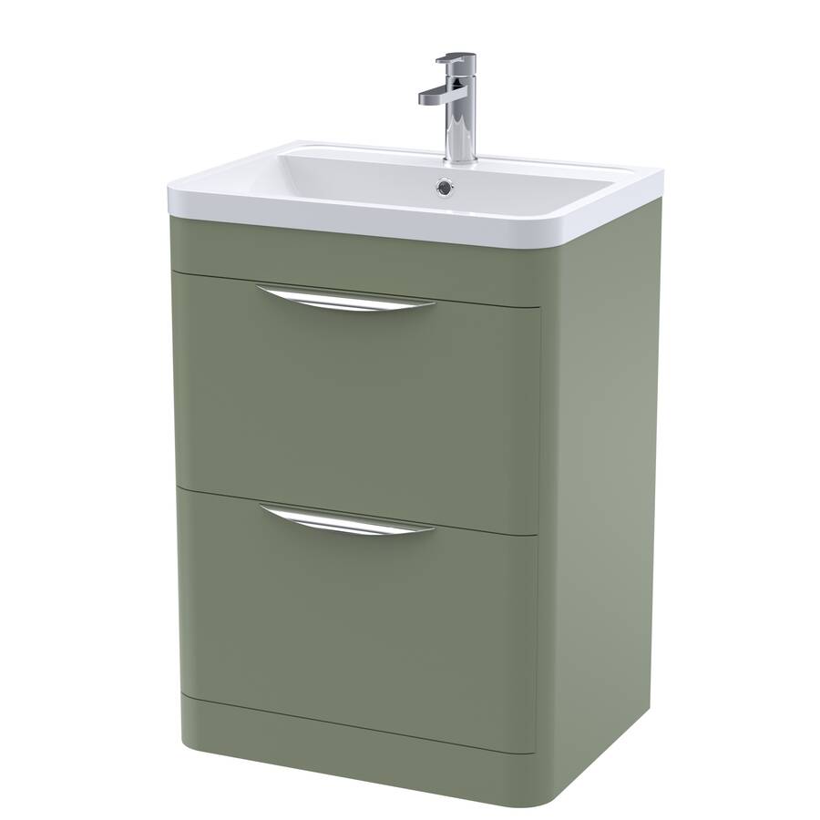 Nuie Parade Green 600mm Floor Standing 2 Drawer Vanity Unit