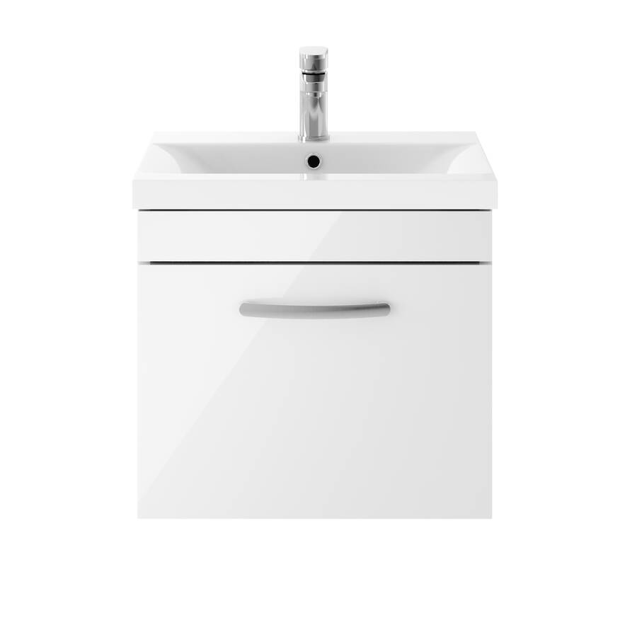 Nuie Athena White 500mm Wall Hung 1 Drawer Vanity Unit
