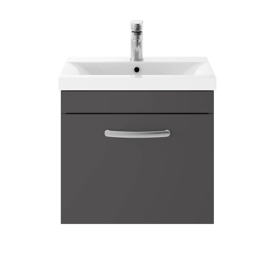 Nuie Athena Grey 500mm Wall Hung 1 Drawer Vanity Unit