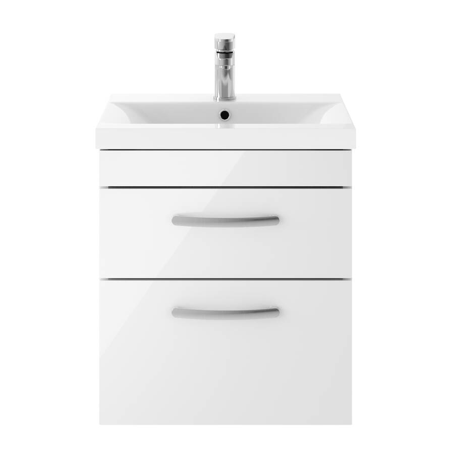 Nuie Athena White 500mm Wall Hung 2 Drawer Vanity Unit