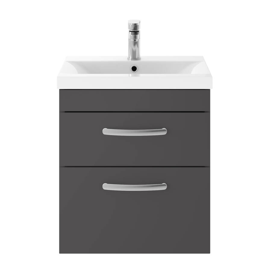 Nuie Athena Grey 500mm Wall Hung 2 Drawer Vanity Unit