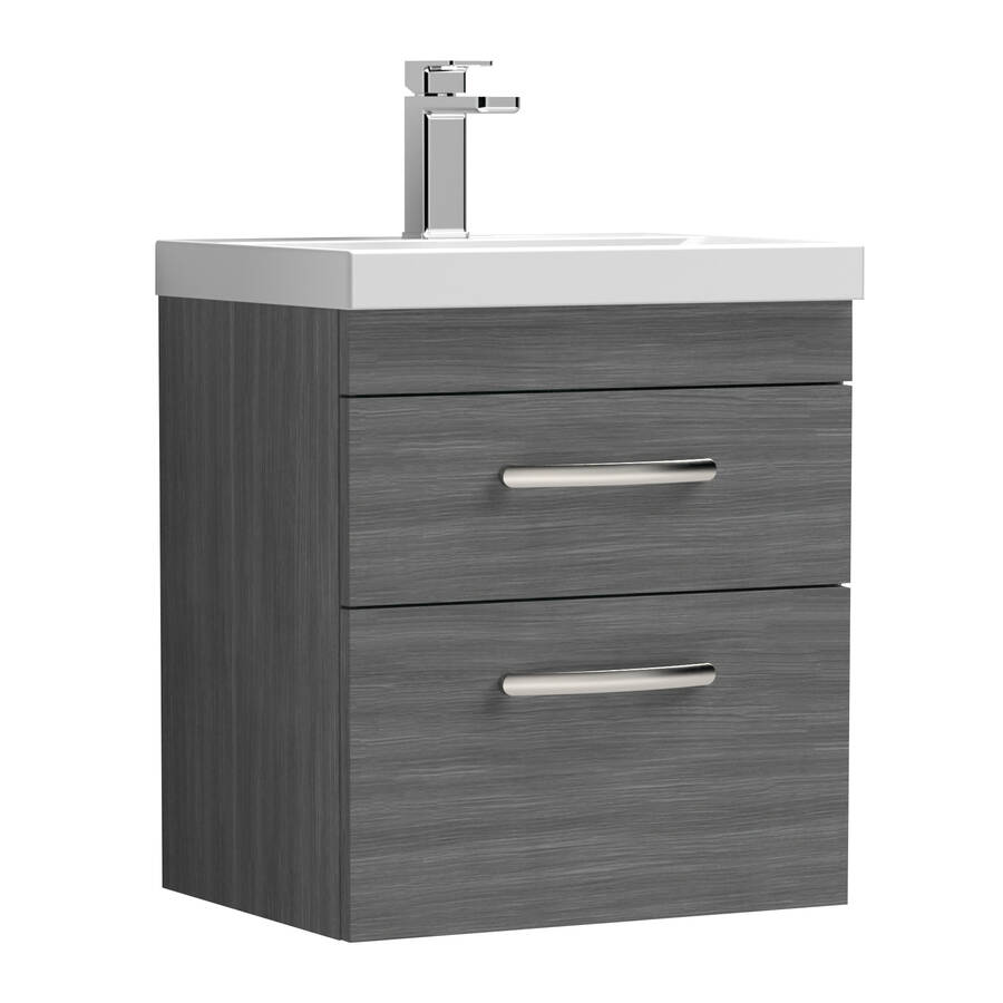 Nuie Athena Anthracite 500mm Wall Hung 2 Drawer Vanity Unit
