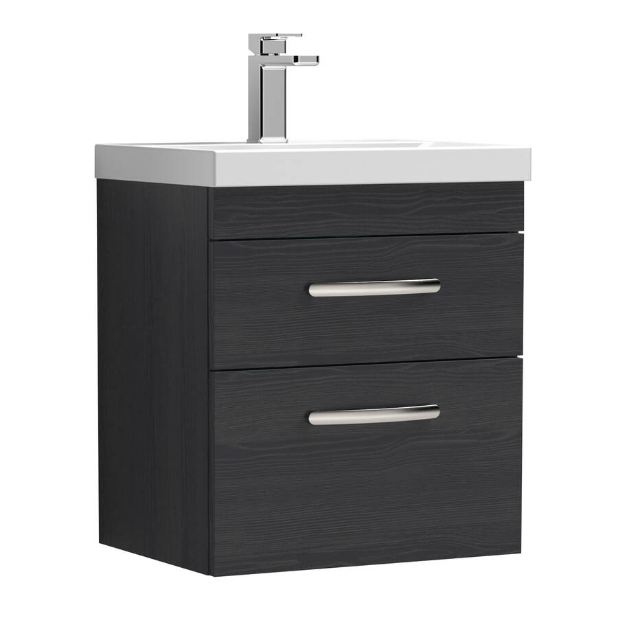 Nuie Athena Black 500mm Wall Hung 2 Drawer Vanity Unit