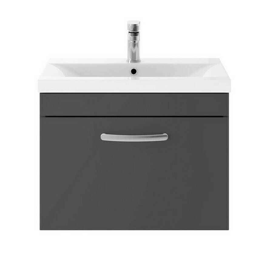 Nuie Athena Grey 600mm Wall Hung 1 Drawer Vanity Unit