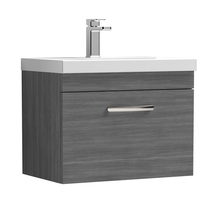 Nuie Athena Anthracite 600mm Wall Hung 1 Drawer Vanity Unit