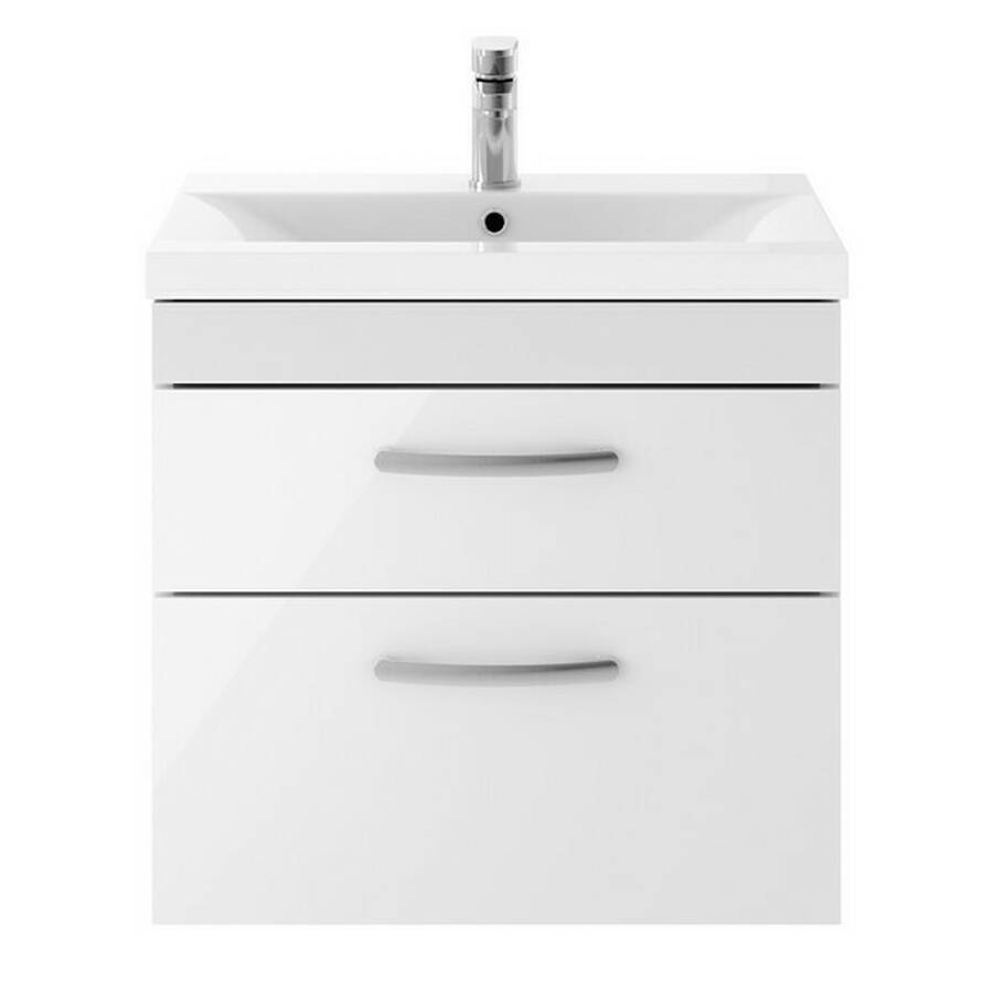Nuie Athena White 600mm Wall Hung 2 Drawer Vanity Unit