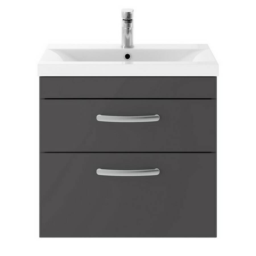 Nuie Athena Grey 600mm Wall Hung 2 Drawer Vanity Unit