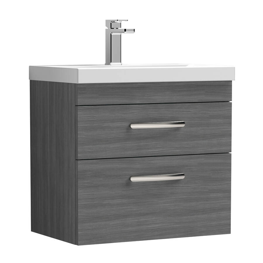 Nuie Athena Anthracite 600mm Wall Hung 2 Drawer Vanity Unit