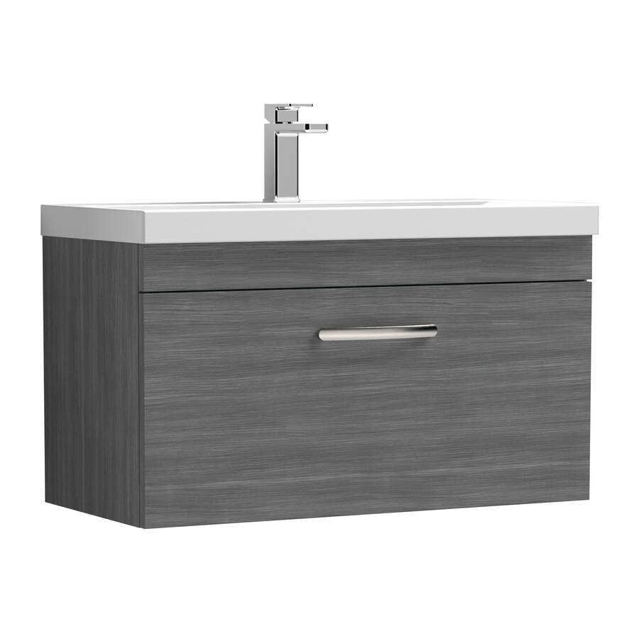 Nuie Athena Anthracite 800mm Wall Hung 1 Drawer Vanity Unit