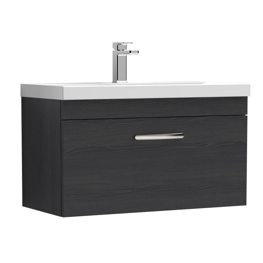 Nuie Athena Black 800mm Wall Hung 1 Drawer Vanity Unit