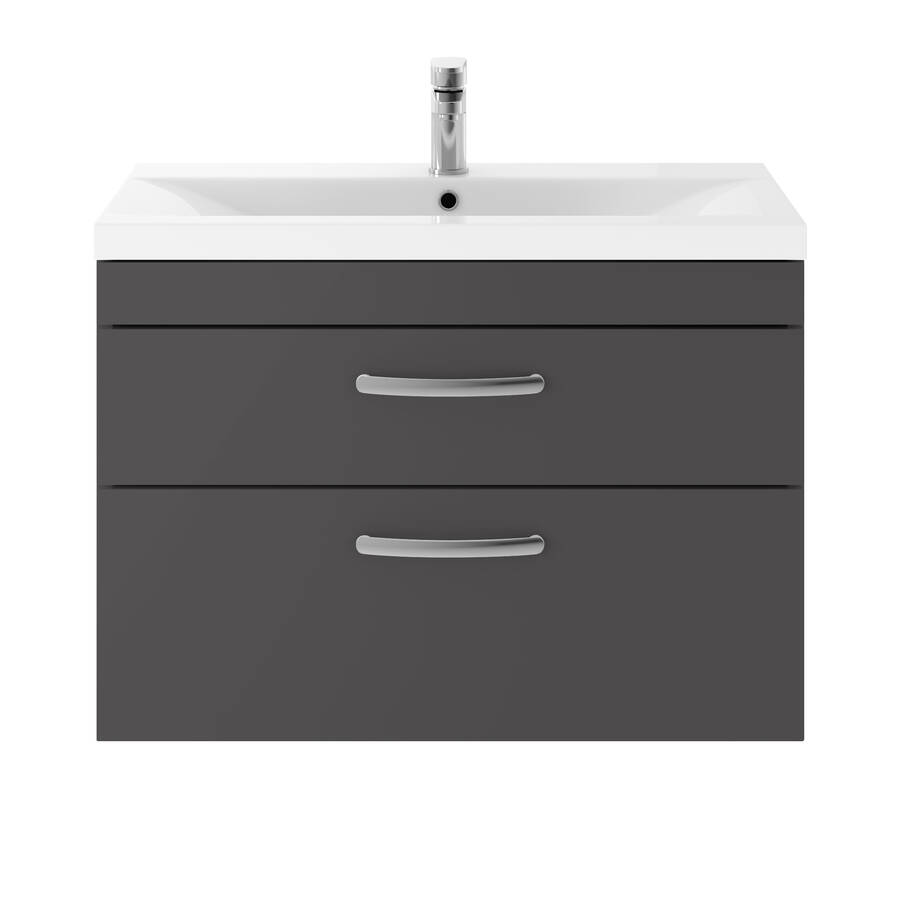 Nuie Athena Grey 800mm Wall Hung 2 Drawer Vanity Unit
