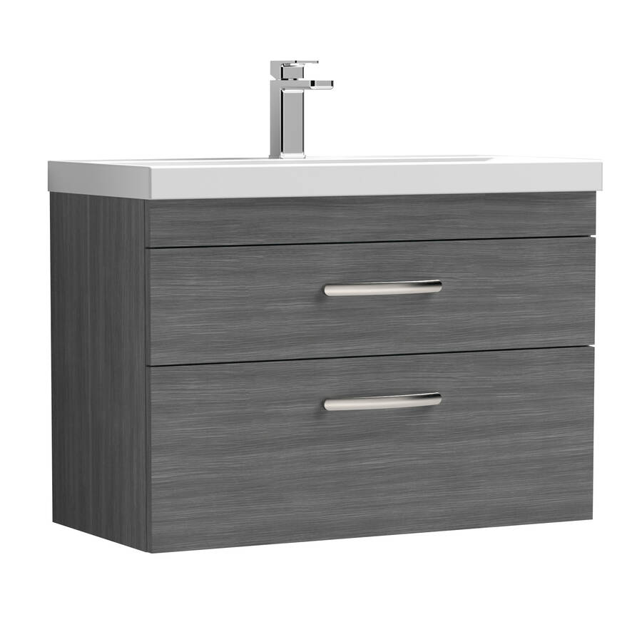 Nuie Athena Anthracite 800mm Wall Hung 2 Drawer Vanity Unit
