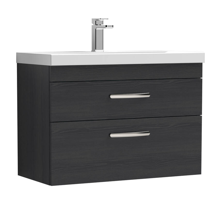 Nuie Athena Black 800mm Wall Hung 2 Drawer Vanity Unit