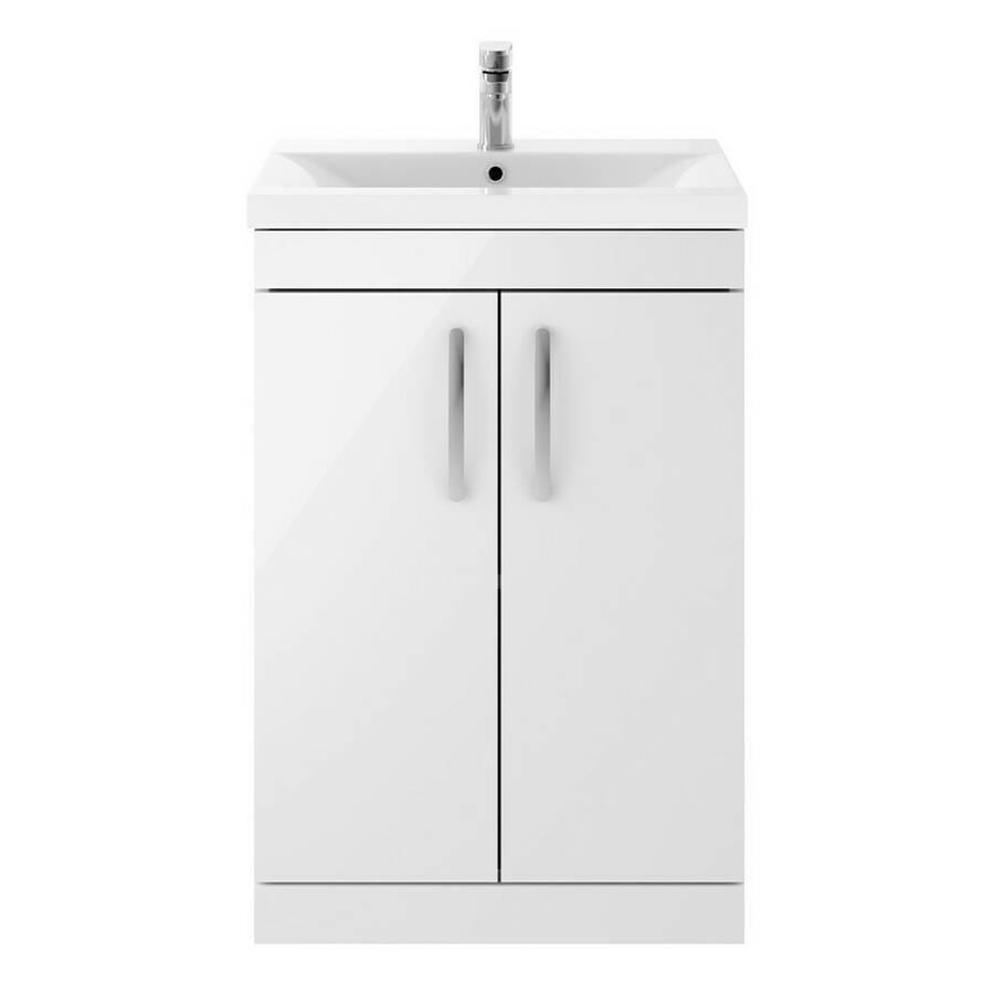 Nuie Athena White 600mm Floor Standing 2 Door Vanity Unit