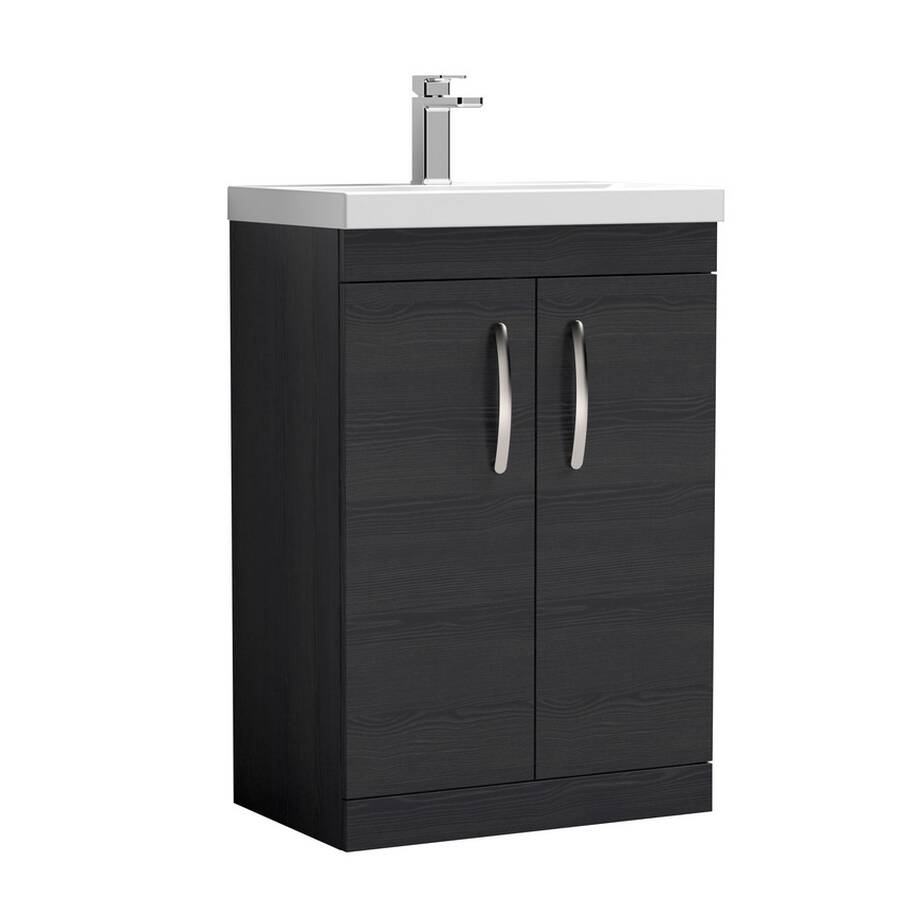 Nuie Athena Black 600mm Floor Standing 2 Door Vanity Unit