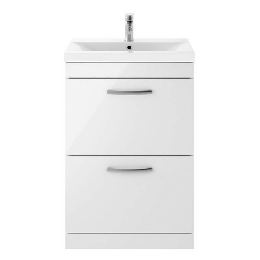 Nuie Athena White 600mm Floor Standing 2 Drawer Vanity Unit