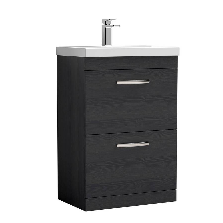 Nuie Athena Black 600mm Floor Standing 2 Drawer Vanity Unit