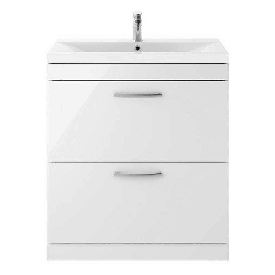 Nuie Athena White 800mm Floor Standing 2 Drawer Vanity Unit