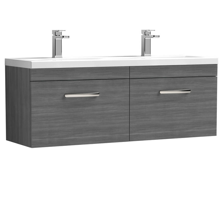 Nuie Athena Anthracite 1200mm Wall Hung 2 Drawer Vanity Unit