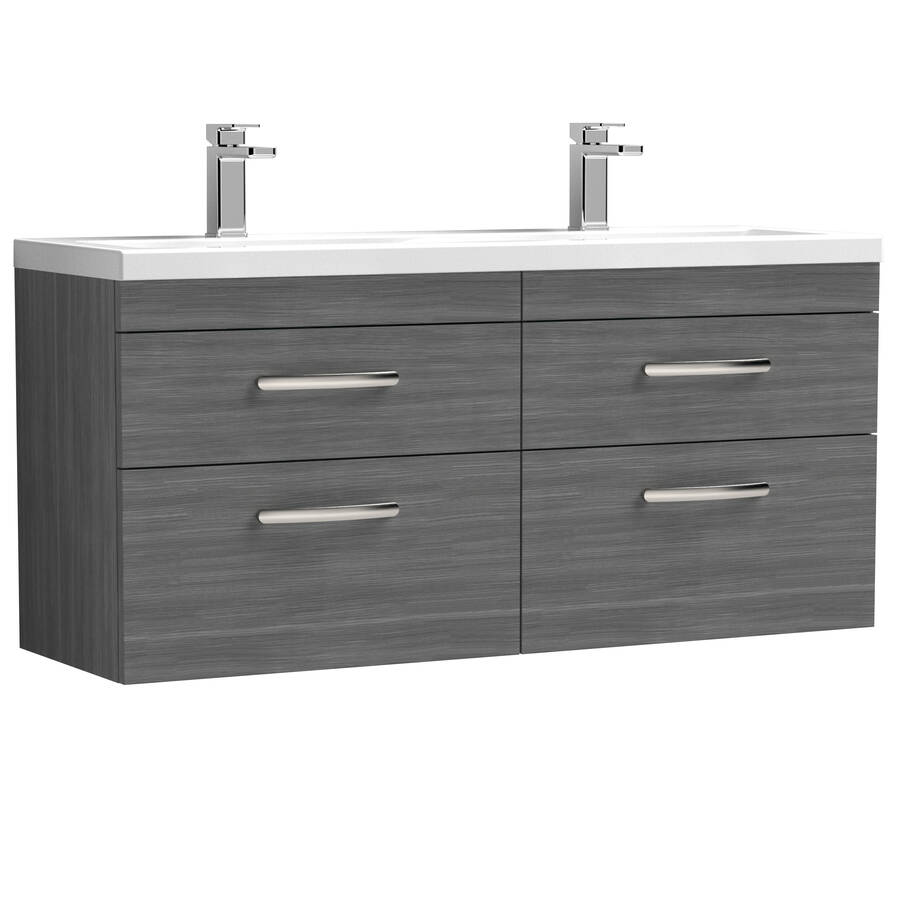 Nuie Athena Anthracite 1200mm Wall Hung 4 Drawer Vanity Unit