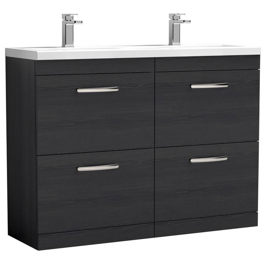 Nuie Athena Black 1200mm Floor Standing 4 Drawer Vanity Unit