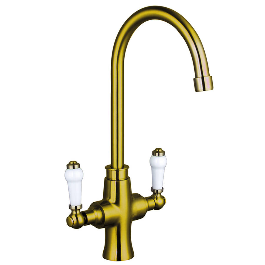 Trisen Rura Brushed Gold Traditional Two Handle Kitchen Mixer