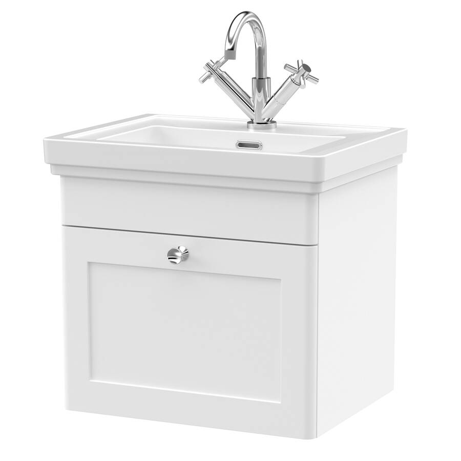 Nuie Classique White 500mm Wall Hung 1 Drawer Vanity Unit
