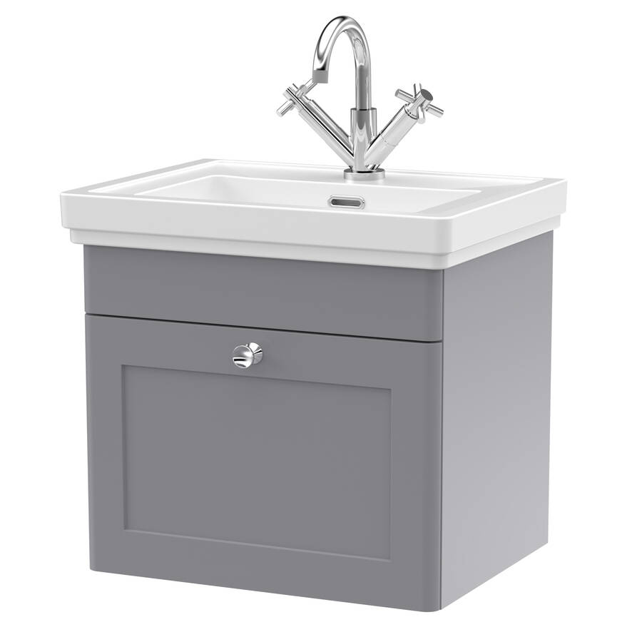 Nuie Classique Grey 500mm Wall Hung 1 Drawer Vanity Unit