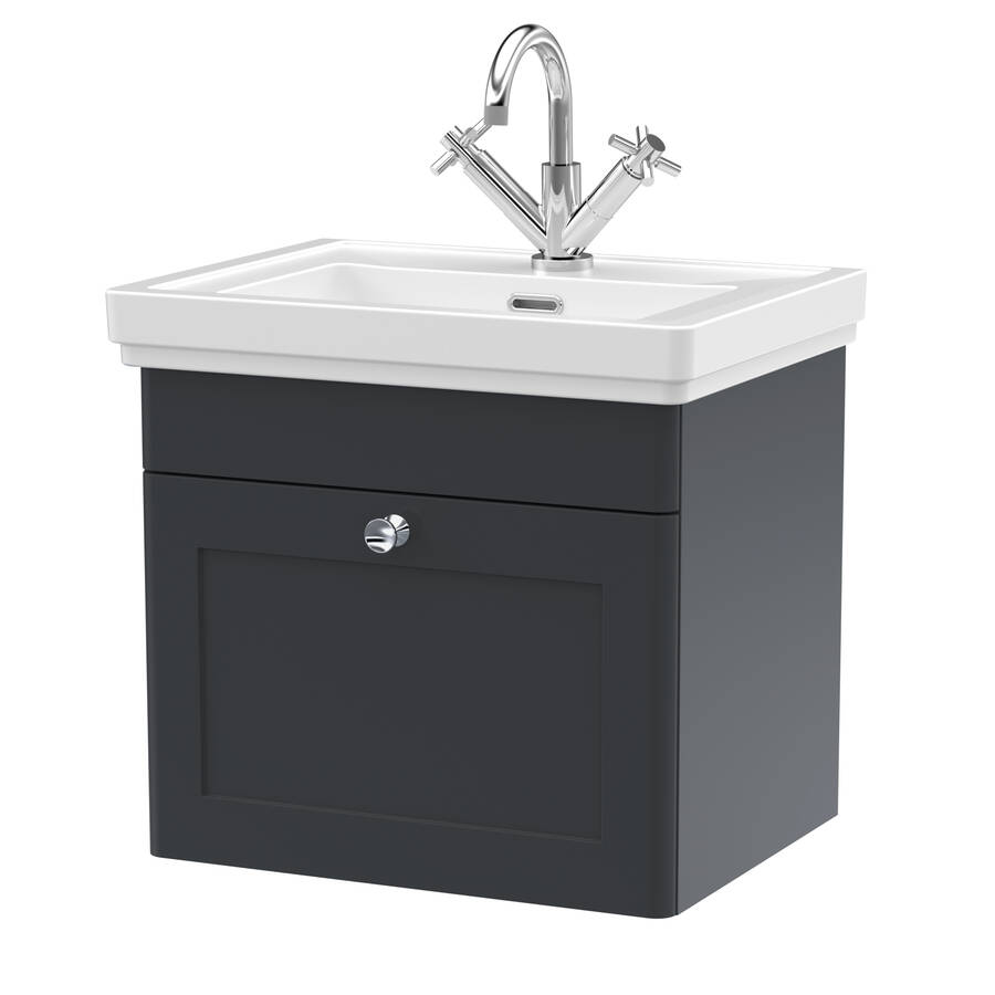 Nuie Classique Soft Black 500mm Wall Hung 1 Drawer Vanity Unit