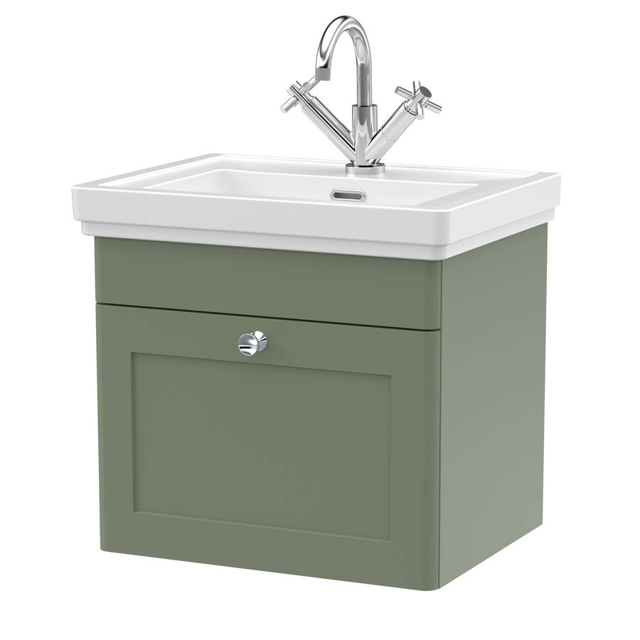 Nuie Classique Green 500mm Wall Hung 1 Drawer Vanity Unit