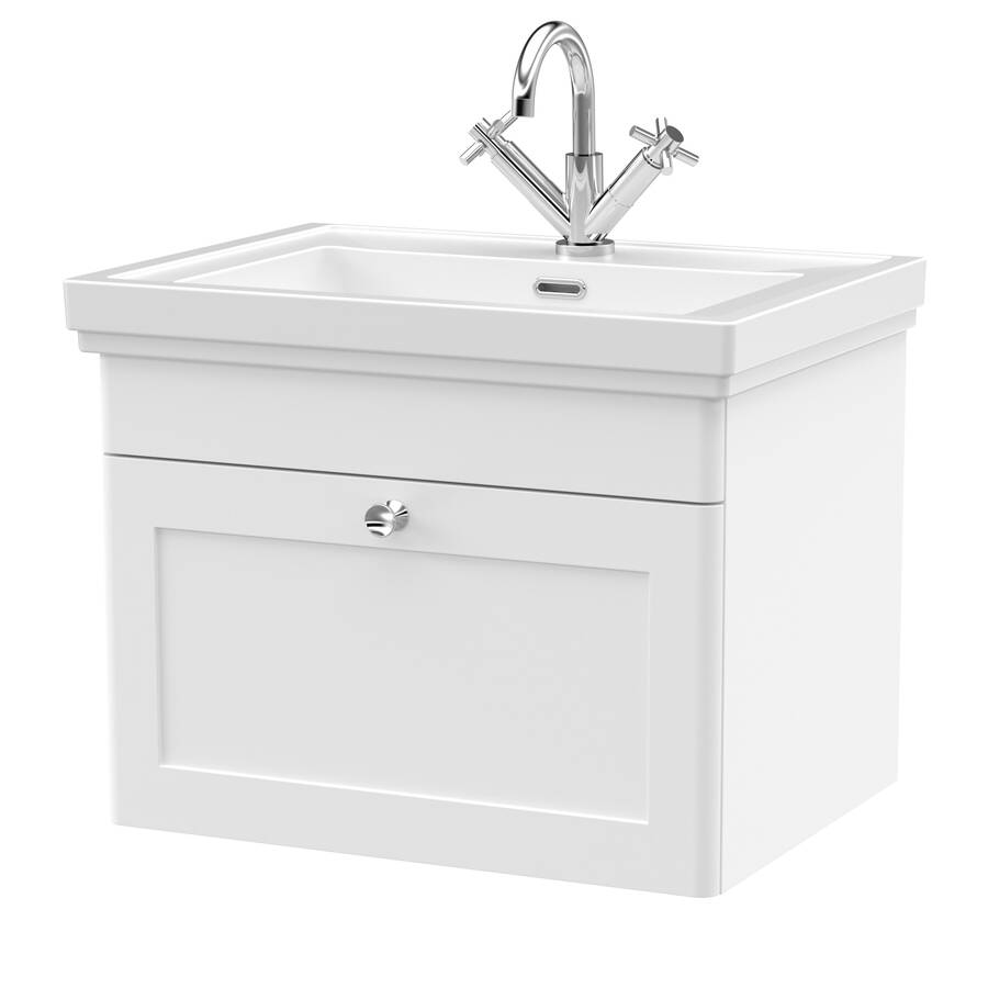 Nuie Classique White 600mm Wall Hung 1 Drawer Vanity Unit