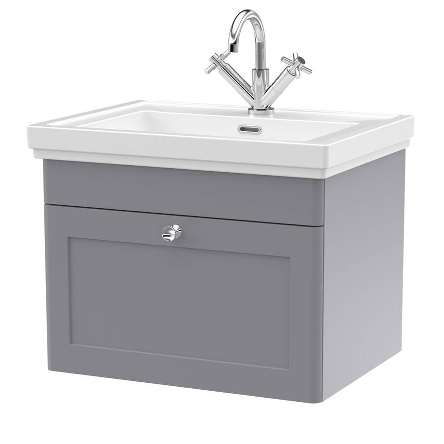 Nuie Classique Grey 600mm Wall Hung 1 Drawer Vanity Unit